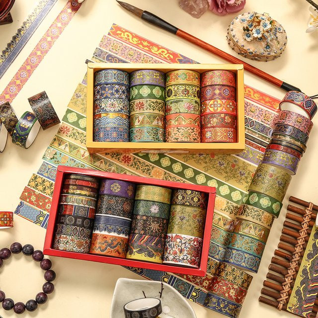 20 Rollen Washi-Tape im chinesischen Stil mit Goldfolie in Gold und Multicolour für dein Scrapbooking und DIY-Tagebuch - Bild 1