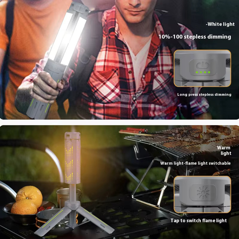 ESMARTER Multifunktionale Faltbare Campinglampe Grau, Wiederaufladbare Tragbare Arbeitsleuchte mit 1000 Lumen und Stativ für Outdoor, Garten und Arbeit - Bild 6