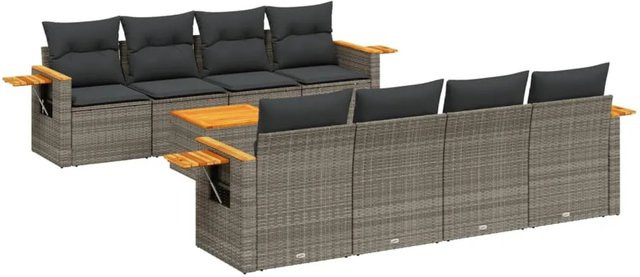 vidaXL 9-teilige Garten-Sofagarnitur aus Poly-Rattan in Grau mit Kissen und Tisch - Bild 1