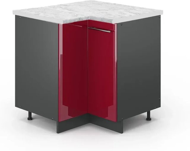 Vicco Eckunterschrank Fame-Line Bordeaux Hochglanz Anthrazit mit Soft-Close-Türen B/T/H: 80,5 x 60,0 x 82,0 cm - Bild 1
