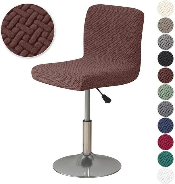 Jacquard Barhocker Stuhlbezug aus elastischem Polyester in Braun für kurze Rückenlehnen - Bild 1
