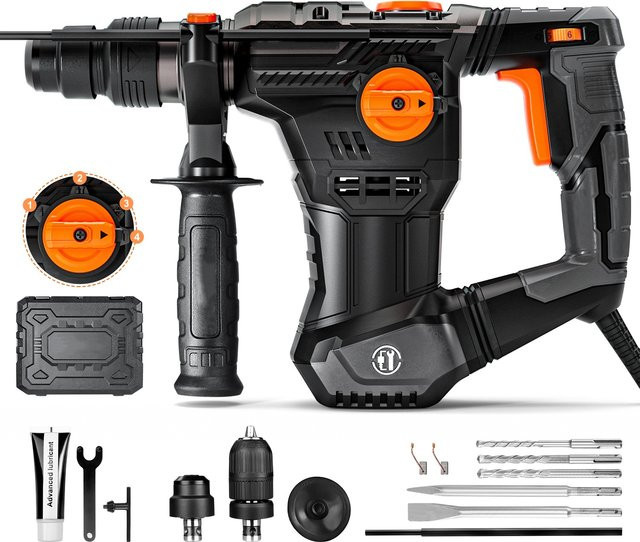 DOVAMAN SDS-Plus Bohrhammer 1500 W mit 4 Funktionen, Bohrern und Meißeln für Beton und Wand inklusive Koffer - Bild 1