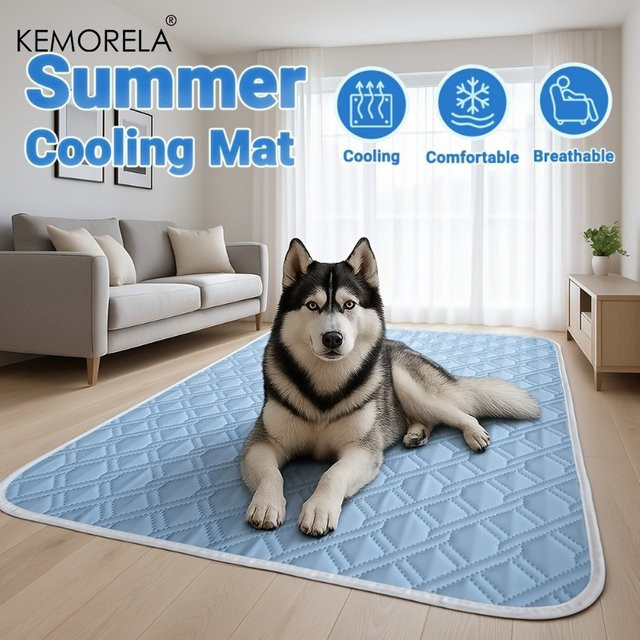 Kemorela Hundekühlmatte aus eisglänzendem Fasergewebe in Blau für Welpen und erwachsene Hunde - Bild 1