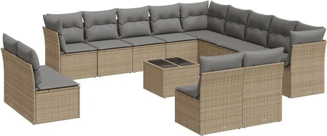 vidaXL 14-teilige Garten-Sofagarnitur in U-Form aus Polyrattan mit Kissen in Beige-Grau - Bild 1
