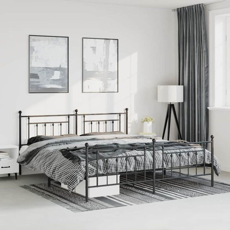 Vidaxl Metall-Bettgestell mit Kopfteil und Fußteil im Industrial-Stil, Schwarz, B: 193 cm, L: 203 cm - Bild 1