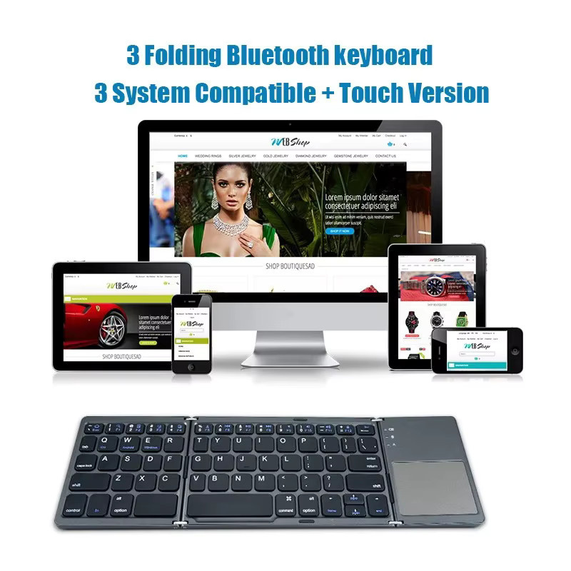 Kebidumei Dreifach gefaltete Bluetooth-Tastatur mit Touchpad, tragbare Mini-Tastatur, wiederaufladbare kabellose Tastatur für Windows, Android und iOS, Schwarz - Bild 3