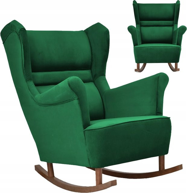 Ohrensessel Zoja Schaukelstuhl von Family Mebl in Grün aus Samt und Velours im skandinavischen Design - Bild 1