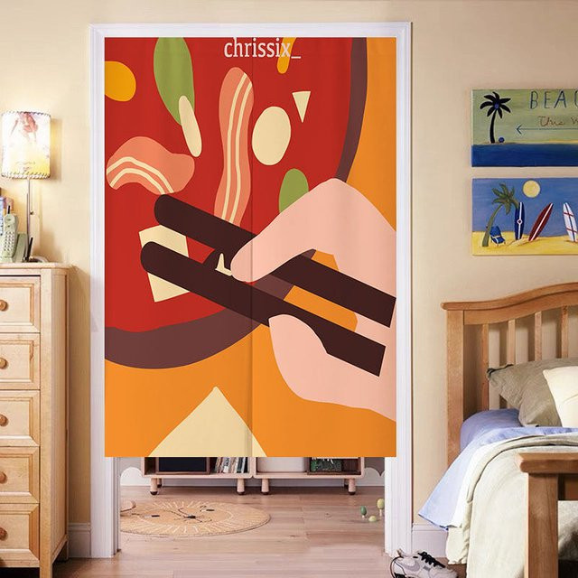 VIKAMA Halbvorhang mit abstraktem Grafikdesign in Multicolour für Café, Restaurant und Heimdekoration, Breite: 90 cm, Höhe: 65 cm - Bild 1