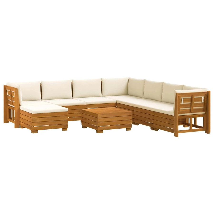 vidaXL Outdoor-Sofagarnitur aus Massivholz Akazie in Braun mit 9 cremeweißen Kissen, L-Form, wetterbeständig - Bild 2