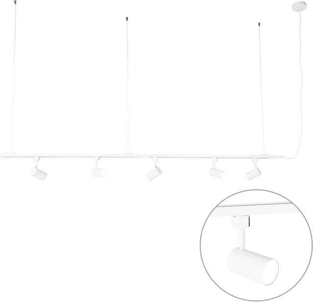 QAZQA Modernes Hängeschienensystem Iconic Jeana mit 5 weißen verstellbaren Strahlern, 1-phasig, Weiß - Bild 1