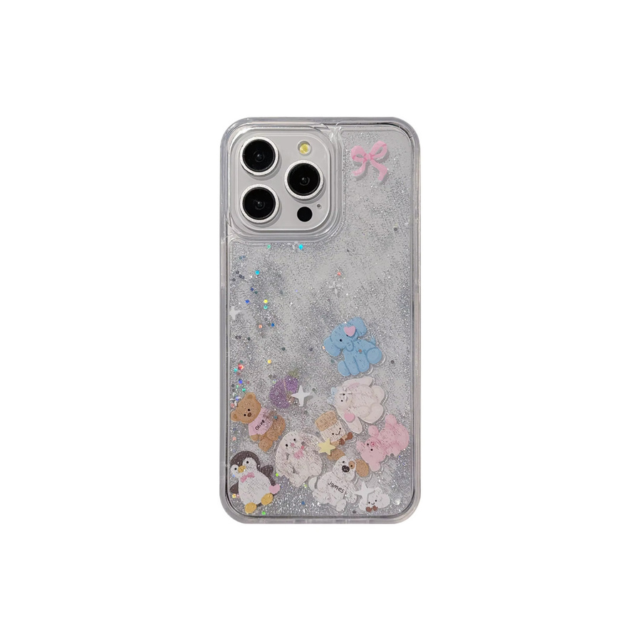 JINHR Handyhülle mit glitzerndem Treibsand und Cartoon-Tier-Design für iPhone 17 16 15 14 13 Pro Max Plus, stoßfest, beige/transparent - Bild 5