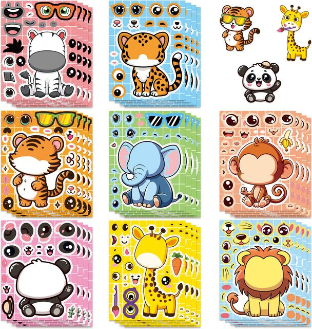 Cartoon Tier Puzzle Aufkleber Set in Multicolour zur Dekoration von Notizbüchern, Handys und Laptops - Bild 1