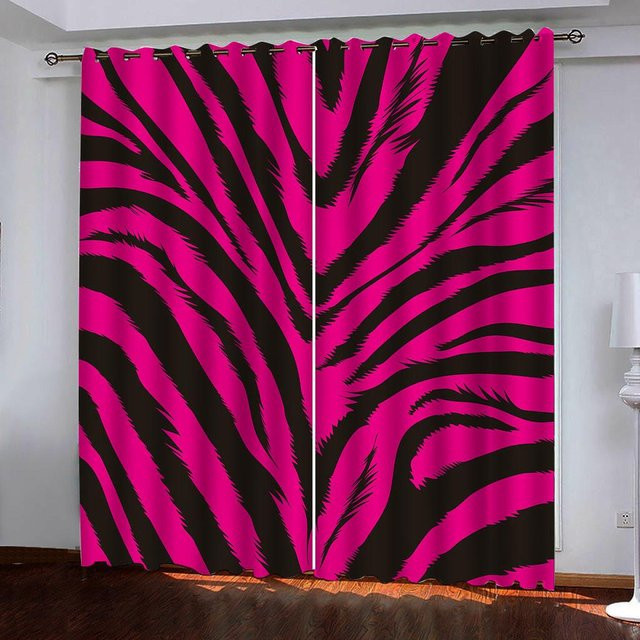 Zebra Streifen Vorhang mit Kuhmuster Design in Mehrfarbig und Pink, 2er Set mit Haken, B: 50 cm, H: 130 cm - Bild 1