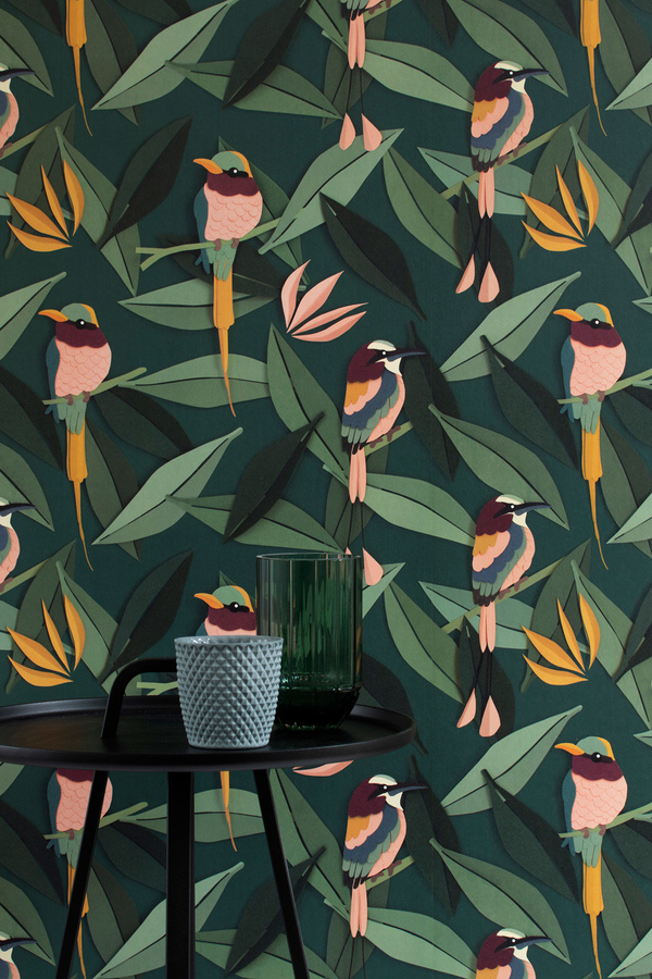 Studio Ditte Tapete Birds in Grün und Multicolour mit Natur- und Tiermotiven, Vlies-Tapete für Kinderzimmer, Breite: 48,5 cm, Höhe: 280 cm - Bild 1