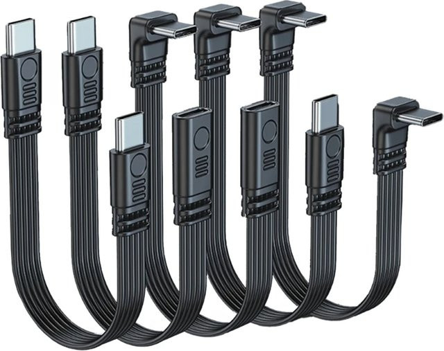QinMSY USB-C Verlängerungskabel 90 Grad Stecker auf Buchse Typ C auf Typ C, 480 Mbit/s und 45 W Schnelllade-Datenkabel in Schwarz - Bild 1