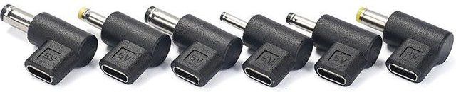 Universal USB-C auf DC Ladeadapter Konverter Set mit 3,5x1,35mm, 5,5x2,1mm und 5,5x2,5mm Steckern in Schwarz - Bild 1