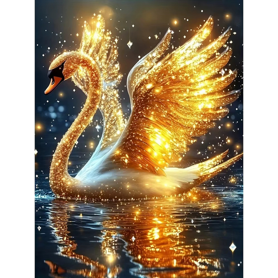 Evershine Diamantmalerei Schwan als Mosaik-Stickerei in Gold für deine Wanddekoration, B/H: 30,0 x 30,0 cm - Bild 4