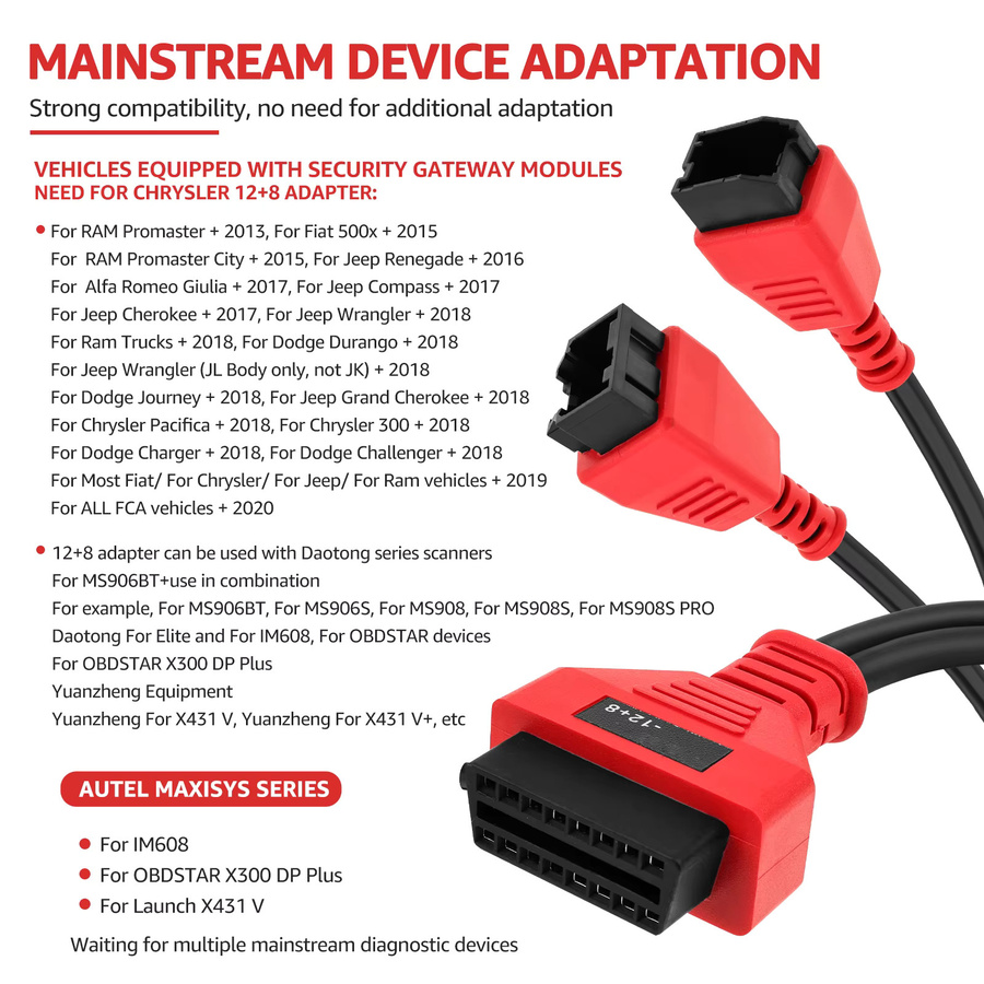 OBD2-Adapter SGW-Kabel 12+8 Bypass-Gateway-Adapterkabel für Protokollprogrammierung bei Dodge Ram Jeep Fiat Chrysler FCA in Rot - Bild 4