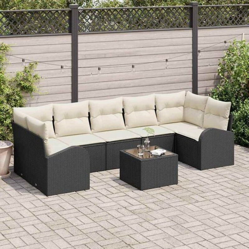 Vidaxl Garten-Sofa-Set aus Polyrattan mit 8-teiligem Kissen-Set in Schwarz und Creme, B/T/H: 55 x 55 x 37 cm - Bild 1