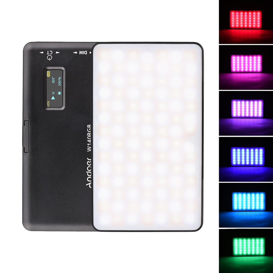 Andoer W140 RGB-LED-Videoleuchte in Schwarz, wiederaufladbares Fotografie-Fülllicht mit CRI95+, dimmbar, 2500K-9000K - Bild 3