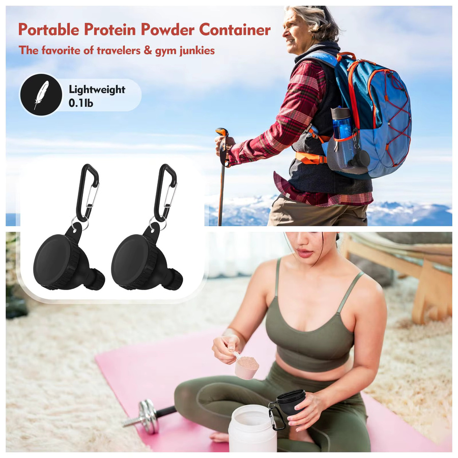 Tragbarer Proteinpulver-Trichter mit Karabiner in Schwarz, 50 ml Reisebehälter aus Kunststoff - Bild 6