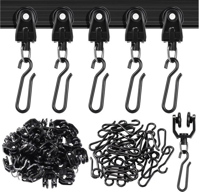 50 Stück Vorhangschienen-Set aus Metall in Schwarz für Deckenmontage mit Rollen und Haken - Bild 1