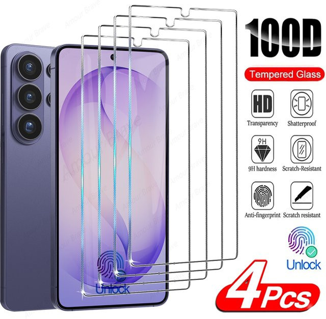 4 Stück Amour Brave Panzerglas Displayschutzfolie für Samsung Galaxy S26 S25 S24 S23 S22 S21 Ultra Plus FE Edge transparent mit Fingerabdruck-Entsperrung - Bild 1