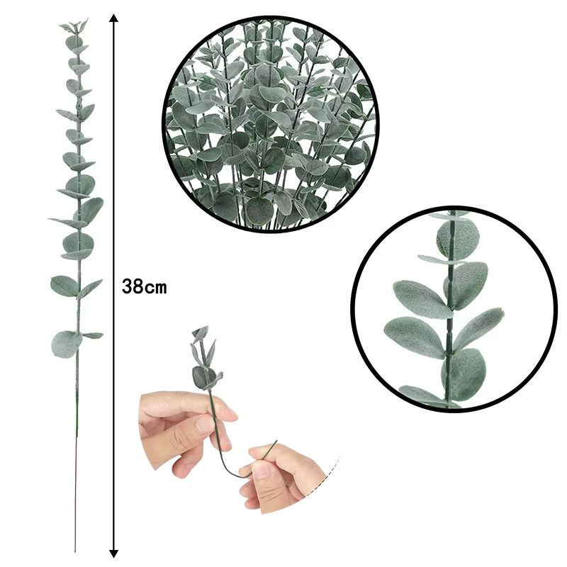 Yannew 12 Stück künstliche Eukalyptus-Stiele in Frosted Dark Green für Hochzeitsstrauß und Heimdekoration - Bild 3