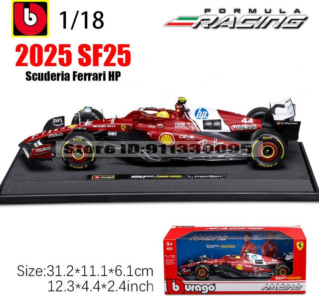 Bburago Ferrari SF25 # 16 Charles Leclerc # 44 Lewis Hamilton, Modellsimulationsautomodell, 1:18, Metall, ab 14 Jahren - Bild 1