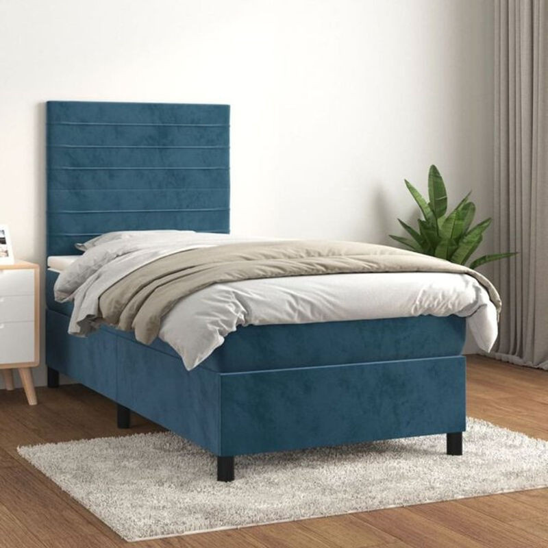 Vidaxl Boxspringbett mit Matratze aus Samt in Blau, B/T/H: 90 x 190 x 128 cm - Bild 1