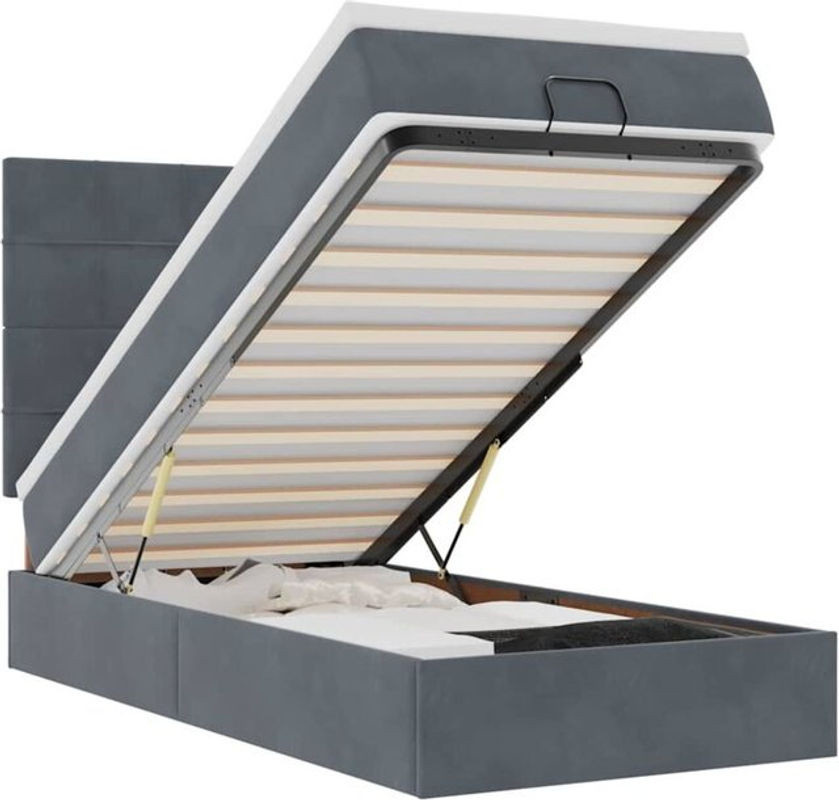 Vidaxl Ottoman Polsterbett mit Matratze aus Samt in Dunkelgrau, B/T: 200 x 100 cm - Bild 1