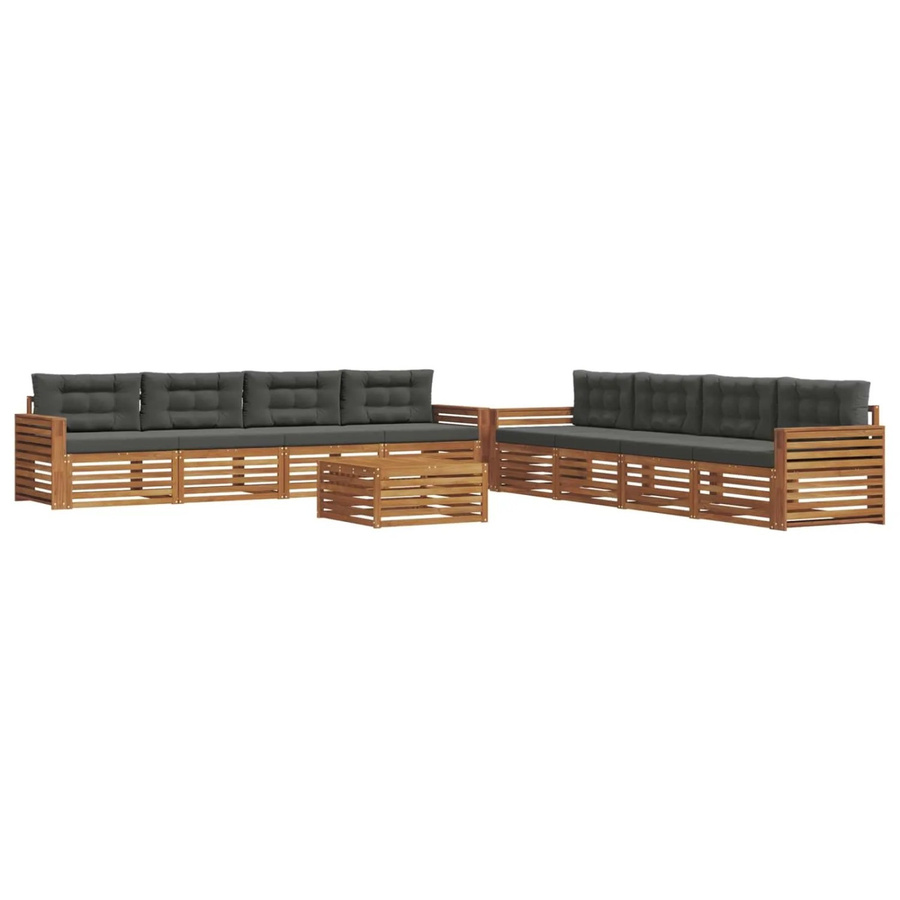vidaXL Outdoor-Sofagarnitur 9-tlg. aus massivem Akazienholz mit Kissen in Anthrazit und Natur - Bild 2