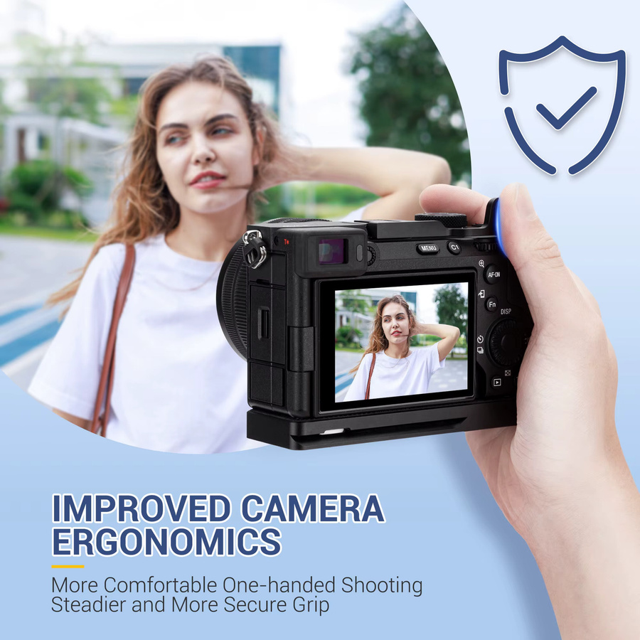 JJC Metall Daumen-Up-Griff für Sony A7C II und A7C R in Schwarz mit Blitzschuh-Abdeckung und Silikon-Pad - Bild 2