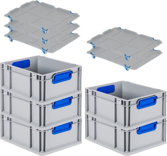 PROREGAL Spar Set 5x Eurobox Nextgen Color mit Auflagedeckel und Schiebeschnappverschlüssen, Blau, H x B x T: 17 x 30 x 40 cm - Bild 1