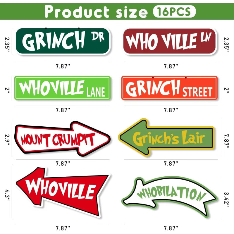 Greench Whoville Weihnachtsbaumschmuck Set aus Papierkarten mit Lettering, 16 Stück, Mehrfarbig - Bild 2