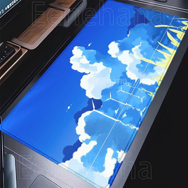 Eenehana XXL Gaming-Mauspad mit Anime-Landschaft in Blau und Weiß, rutschfeste Schreibtischunterlage mit HD-Druck - Bild 1