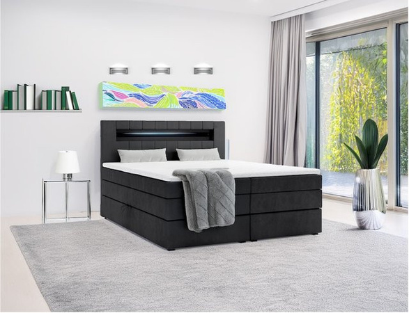 M-Punkt Boxspringbett KUBA KING mit Bettkasten und Visco Topper, Schwarz, Webstoff, B/T: 200 x 200 cm, Taschenfederkern