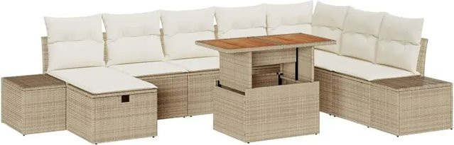 vidaXL Garten-Sofa-Set aus Polyrattan in Beige mit Kissen und Stauraumfunktion, 9-teilig - Bild 1