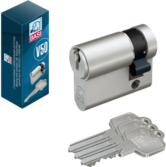 BASI V50 Profil-Halbzylinder in Silber, Messing, 10/30 mm, verschiedenschließend - Bild 1