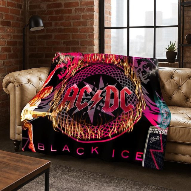 ACDC Rockband Cartoon Flanell-Decke von Home Lab C, weiche und warme Überwurfdecke in Multicolour, B/H: 75 x 90 cm - Bild 1