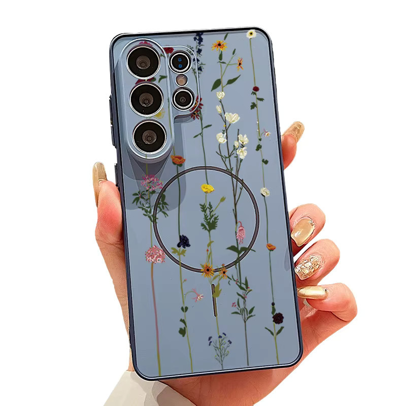 Magnetische Handyhülle mit Blumenmuster für Samsung Galaxy S25 S26 Ultra S24 S23 FE A56 A37 A16 A55 A15 A36 in Orange Multicolour - Bild 5