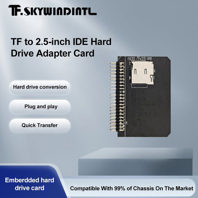 T.F.SKYWINDINTL Micro SD auf 2,5 Zoll IDE 44-Pin Adapterkarte für SDHC und SDXC Speicherkarten in Schwarz - Bild 1