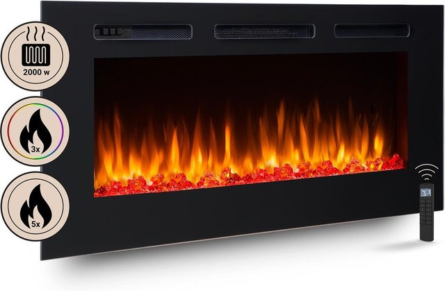 BALDERIA Elektrokamin Fiamma 48 Einbaukamin mit 2000 W Heizleistung in Schwarz mit Glasfront - Bild 1