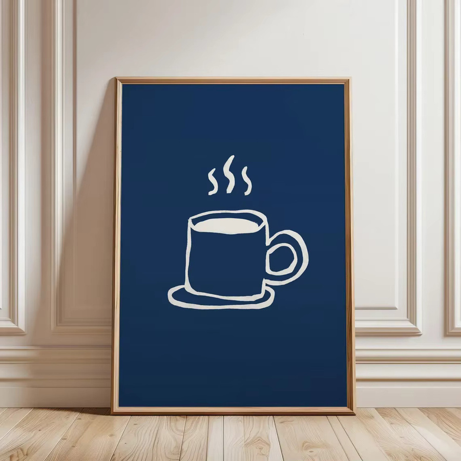 Digitaler Druck Coffee Bar Wandkunst für deine Küche, minimalistisches Poster in Navy Blau, abstrakte Wanddekoration im rechteckigen Format - Bild 2