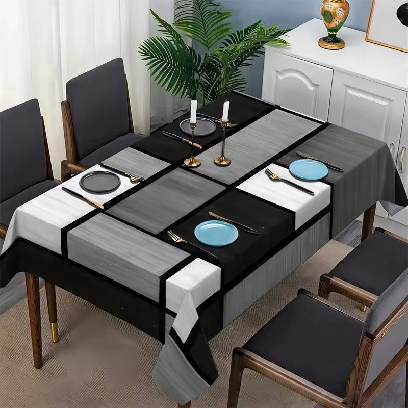VIKAMA wasserdichte Tischdecke mit geometrischem Aufdruck in Schwarz-Weiß, rechteckig und minimalistisch - Bild 2