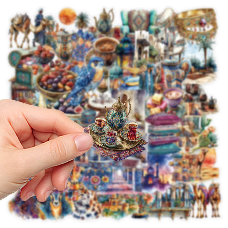 Rspctou Vintage Arabische Kultur Aufkleber Set, Ästhetische Cartoon Sticker für Koffer und Notizbuch, Transparent, Multicolour, 50 Stück - Bild 2