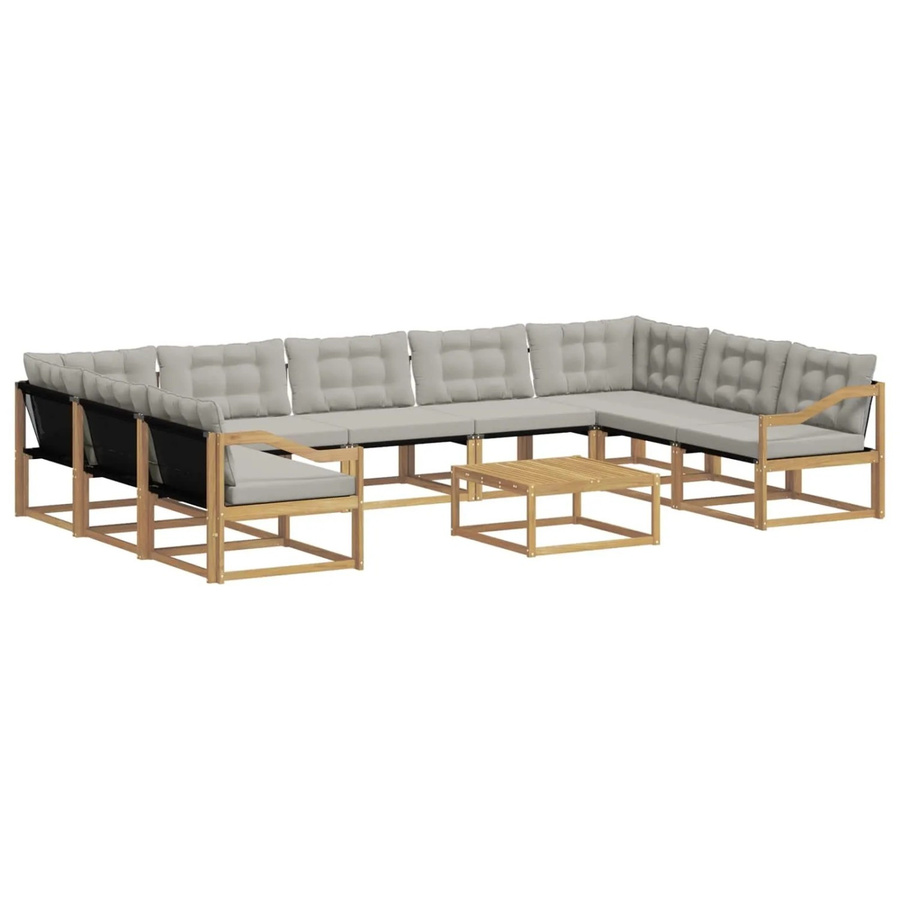 vidaXL Outdoor-Sofagarnitur aus massivem Akazienholz mit Textilene und Kissen, 10-teilig, Weiß-hellgrau - Bild 2