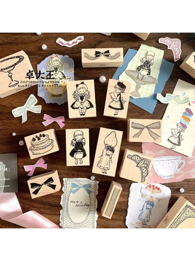 Zzoton Holzstempel Lovely Read Travel Strawberry Girl mit Spitzenrahmen für DIY Scrapbooking und Kartenherstellung, Mehrfarbig - Bild 6