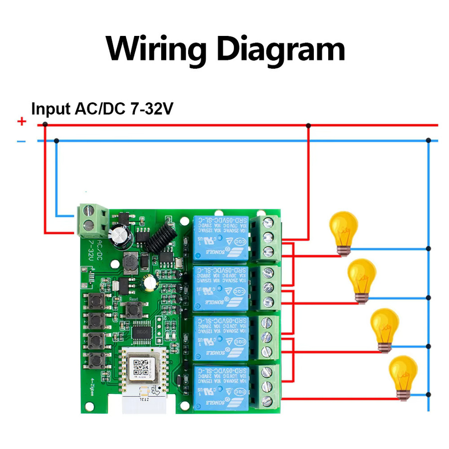 Scimagic-RC 4-Kanal Zigbee Smart-Fernbedienungsschalter mit RF433 Relaismodul und Trockenkontakt, 7 V-250 V - Bild 3