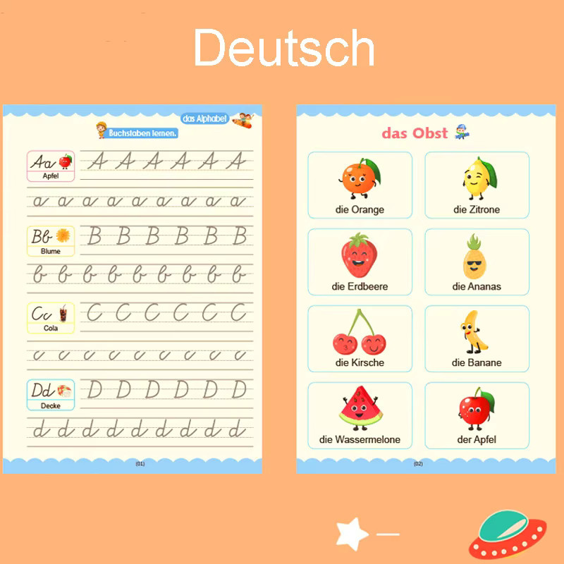 HMRANT Wiederverwendbares Deutsch-Schreibübungsbuch für Kinder zur Kalligraphie und zum Erlernen der Handschrift, Mehrfarbig - Bild 2